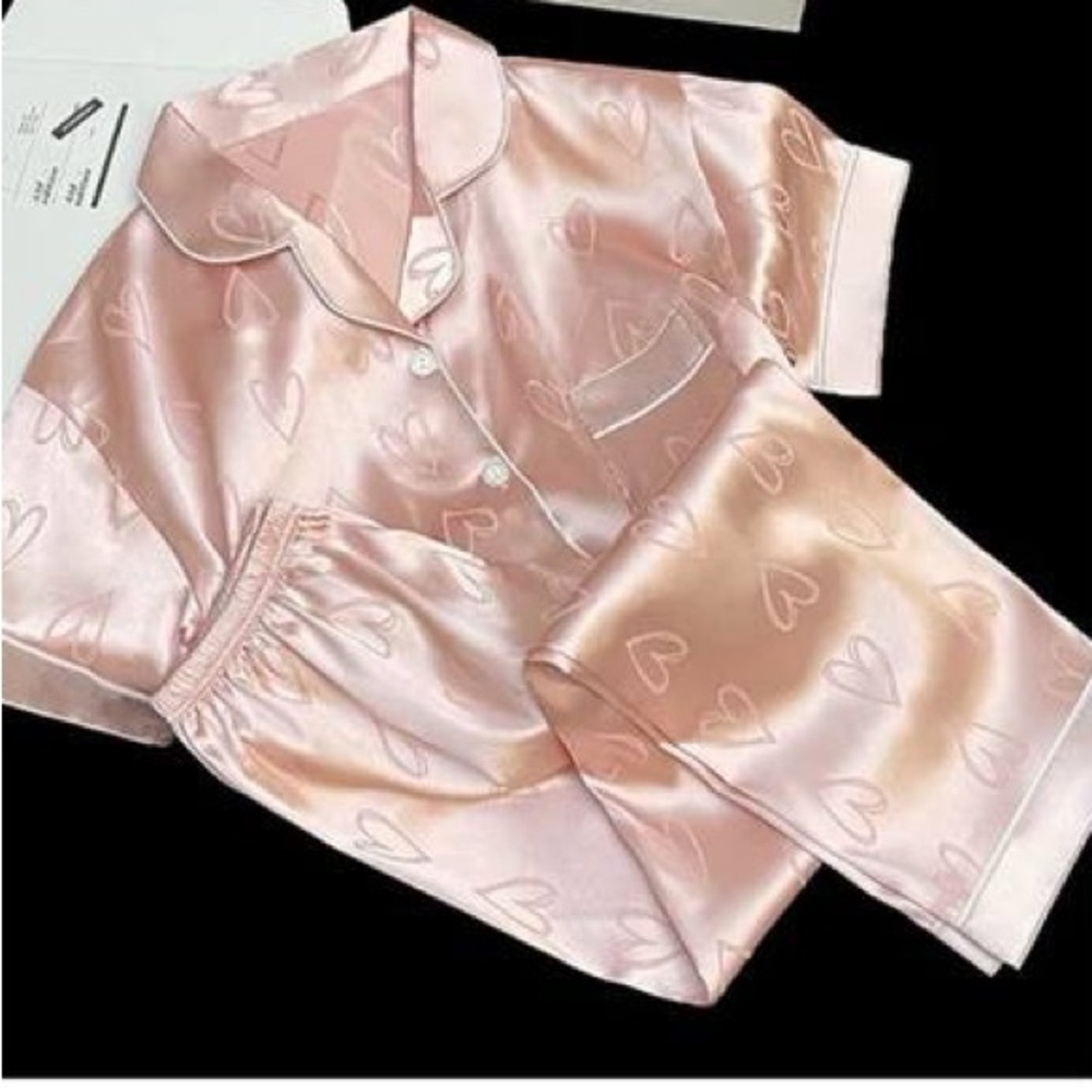 Heart pink Satin PJ Set M - Picture 4 of 4